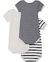 Petit Bateau Short Sleeved Bodysuit, 3-pack - Striped Navy Blue/White - 100% Cotton Short Sleeves Bodies