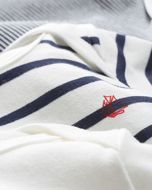 Petit Bateau Short Sleeved Bodysuit, 3-pack - Striped Navy Blue/White - 100% Cotton Short Sleeves Bodies