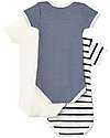 Petit Bateau Short-Sleeved Bodysuit - Pack of 3 - Striped Navy Blue/White - 100% Cotton Short Sleeves Bodies