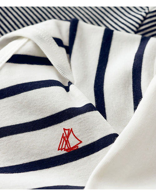 Petit Bateau Short-Sleeved Bodysuit - Pack of 3 - Striped Navy Blue/White - 100% Cotton Short Sleeves Bodies