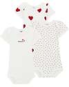 Petit Bateau Short- Sleeved Bodysuit - Pack of 3 - White with Hearts Pattern/White - 100% Cotton Short Sleeves Bodies