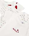 Petit Bateau Short- Sleeved Bodysuit - Pack of 3 - White with Hearts Pattern/White - 100% Cotton Short Sleeves Bodies