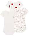Petit Bateau Short- Sleeved Bodysuit - Pack of 3 - White with Hearts Pattern/White - 100% Cotton Short Sleeves Bodies