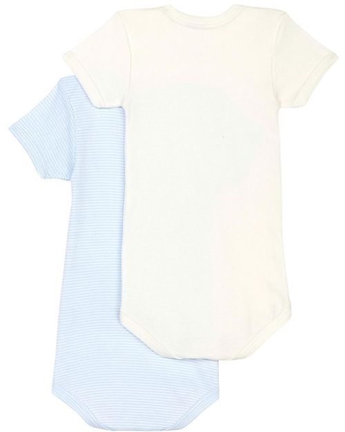 Petit Bateau Short-Sleeved Bodysuits (Set of 2) - Blue and White Stripes - 100% Cotton Short Sleeves Bodies