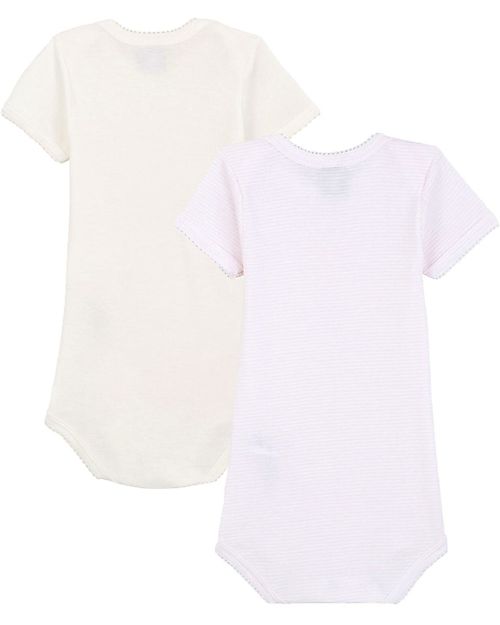 Petit Bateau Short-Sleeved Bodysuits (Set of 2) - Pink and White Stripes - 100% Cotton Short Sleeves Bodies