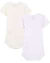 Petit Bateau Short-Sleeved Bodysuits (Set of 2) - Pink and White Stripes - 100% Cotton Short Sleeves Bodies