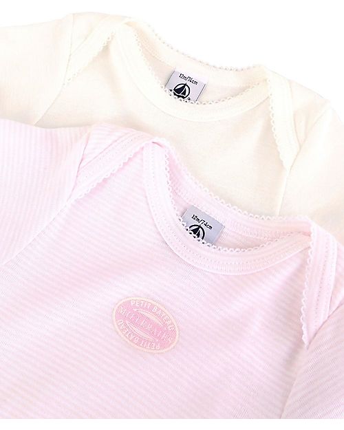 Petit Bateau Short-Sleeved Bodysuits (Set of 2) - Pink and White Stripes - 100% Cotton Short Sleeves Bodies