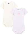 Petit Bateau Short-Sleeved Bodysuits (Set of 2) - Pink and White Stripes - 100% Cotton Short Sleeves Bodies