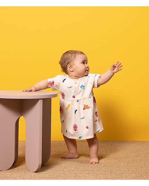 Petit Bateau Short-Sleeved Dress Sea Animals Organic Cotton