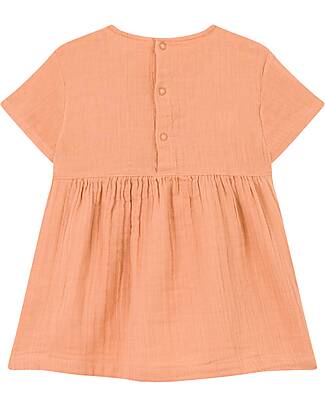Petit Bateau Short Sleeves Dress - Sienna Pink - with Front Ruffle - 100% Cotton Dresses_