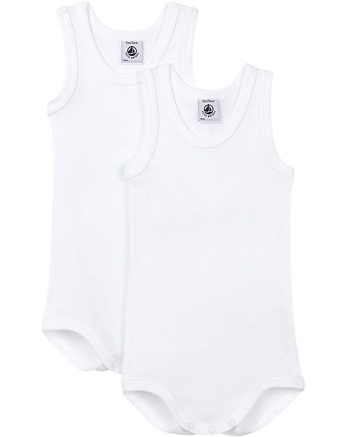 Petit Bateau Sleeveless Bodysuit, 2-pack - White - 100% Cotton Short Sleeves Bodies