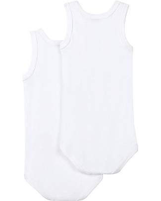 Petit Bateau Sleeveless Bodysuit, 2-pack - White - 100% Cotton Short Sleeves Bodies