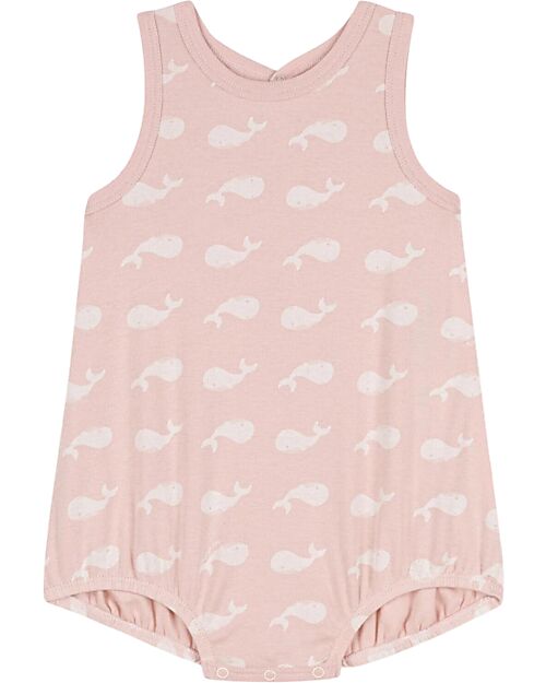 Petit Bateau Sleeveless Bodysuits - Pink - White Whales - Organic Cotton Short Rompers