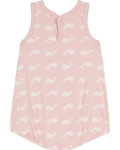 Petit Bateau Sleeveless Bodysuits - Pink - White Whales - Organic Cotton Short Rompers