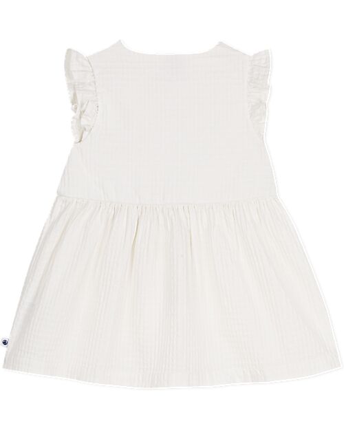Petit Bateau Sleeveless Dress with Ruffles - White - A-line Cut - Organic Cotton Dresses_