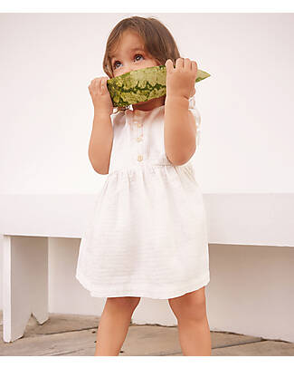 Petit Bateau Sleeveless Dress with Ruffles - White - A-line Cut - Organic Cotton Dresses_