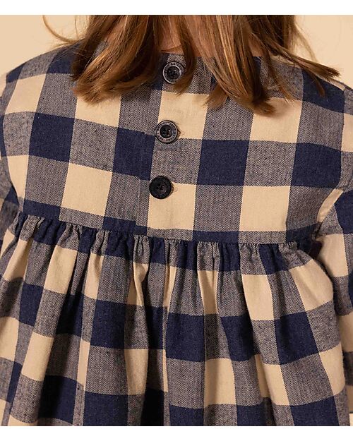 Petit Bateau Squares Long Sleeve Dress - Blue and Cream - Flannel unisex  (bambini)
