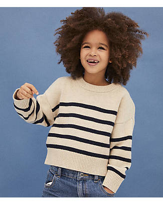 Petit Bateau Striped Wool Sweater Long Sleeve- Avalanche White / Tuxedo Blue Jumpers
