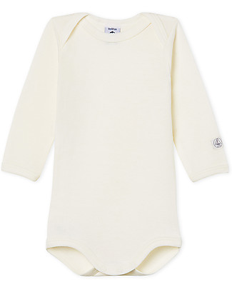 Petit Bateau Super Warm Long Sleeved Bodysuit, White - Wool and Cotton Long Sleeves Bodies