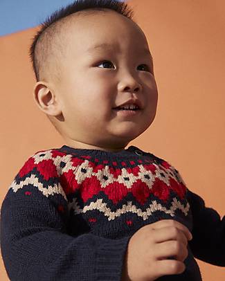 Petit Bateau Sweater Long Sleeve - Smoking Blue/Multicolor White - Wool and Cotton Jumpers