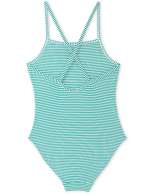 Petit Bateau Swimsuit with Frills - Green/White Stripes Swimsuits