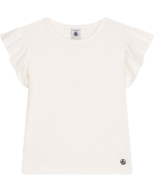 Petit Bateau T-shirt with Ruffled Sleeves - White - 100% Organic Cotton T-shirts