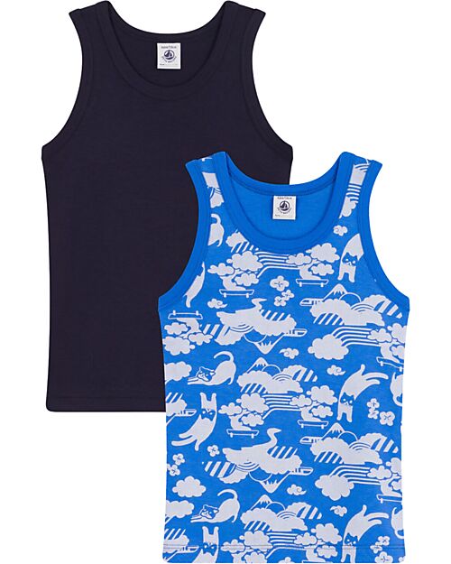 Petit Bateau Tank Top - Pack of 2 - Blue and Sky Blue - 100% Organic Cotton Vests