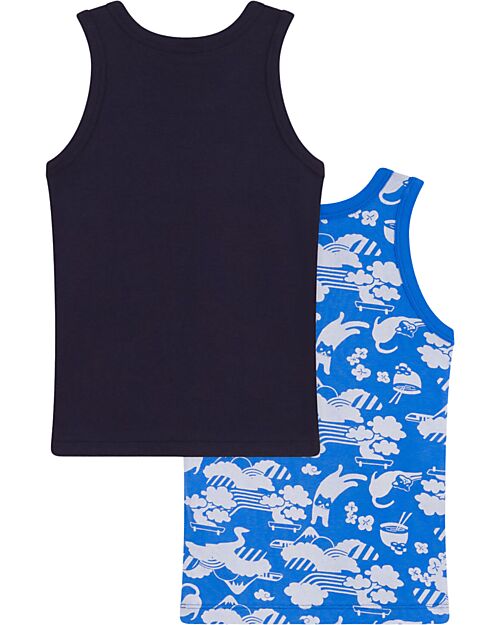 Petit Bateau Tank Top - Pack of 2 - Blue and Sky Blue - 100% Organic Cotton Vests