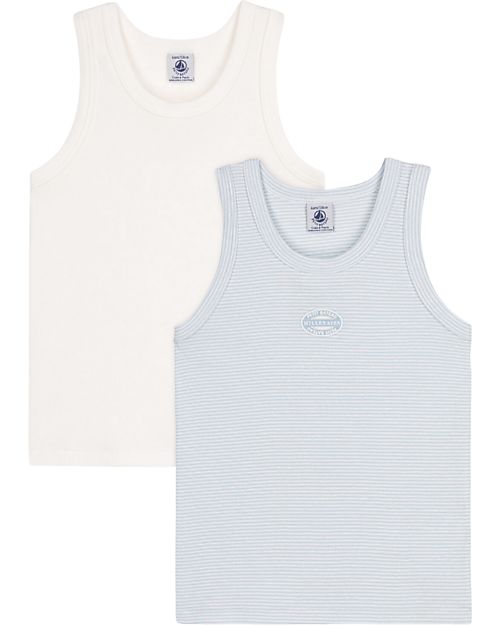 Petit Bateau Tank Top - Pack of 2 - Striped Light Blue/White - 100% Cotton Vests