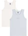 Petit Bateau Tank Top - Pack of 2 - Striped Light Blue/White - 100% Cotton Vests