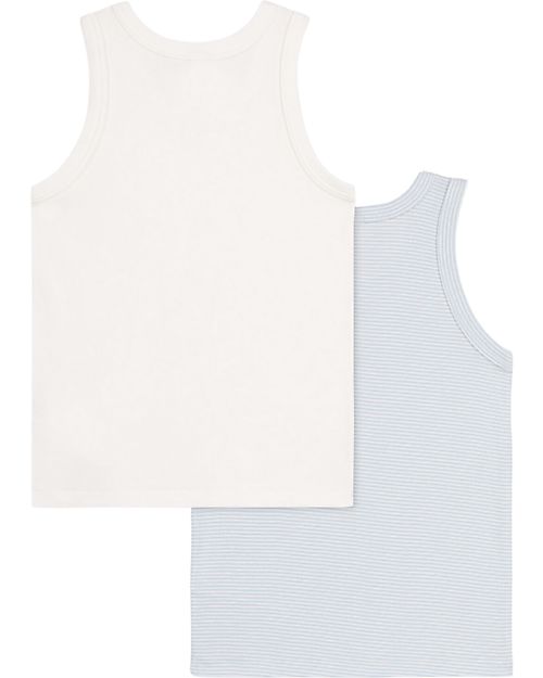 Petit Bateau Tank Top - Pack of 2 - Striped Light Blue/White - 100% Cotton Vests