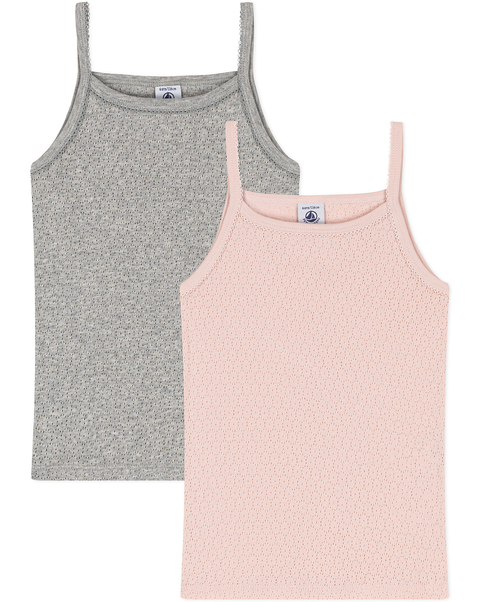 Petit Bateau Tank Top with Straps - Pack of 2 - Grey/Pink - 100% Organic  Cotton unisex (bambini)