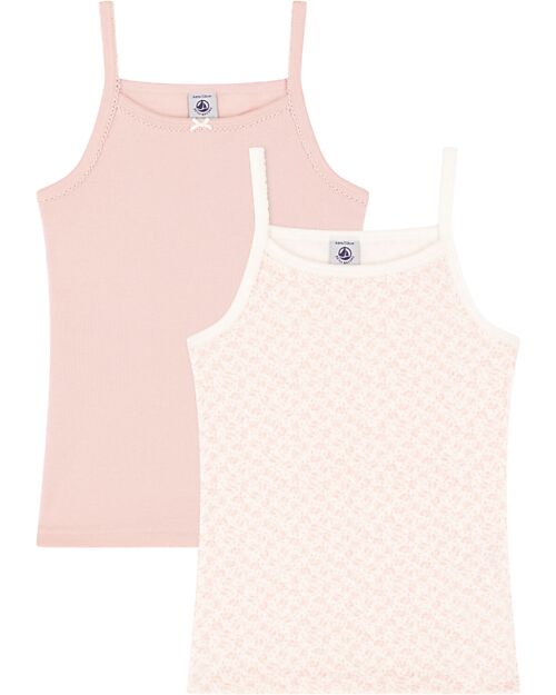 Petit Bateau Tank Top with Straps - Pack of 2 - Pink - Flowers - 100% Organic Cotton Vests