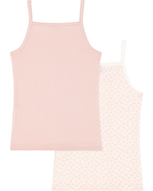 Petit Bateau Tank Top with Straps - Pack of 2 - Pink - Flowers - 100% Organic Cotton Vests