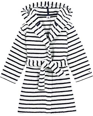 Petit Bateau Terry Bathrobe - White/Blue - 100% Oeko-Tex Organic Cotton - with Hood and Belt Towels And Flannels