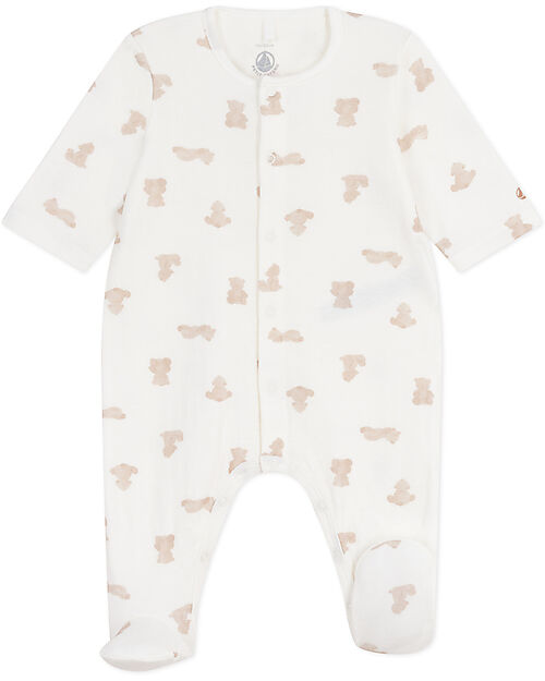 Petit Bateau Tubular Cotton Romper - White - Teddy - 100% Cotton Babygrows