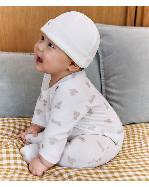 Petit Bateau Tubular Cotton Romper - White - Teddy - 100% Cotton Babygrows