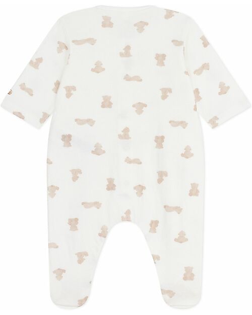Petit Bateau Tubular Cotton Romper - White - Teddy - 100% Cotton Babygrows