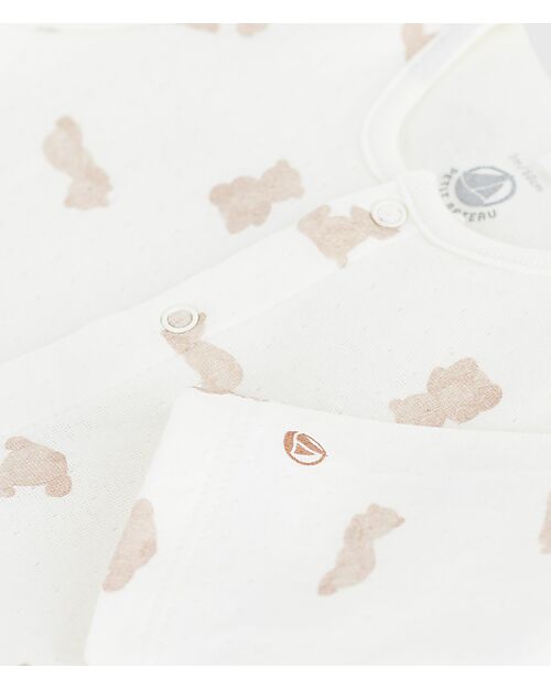 Petit Bateau Tubular Cotton Romper - White - Teddy - 100% Cotton Babygrows