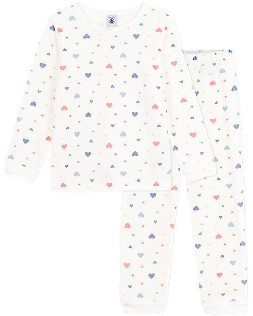 Petit Bateau Velour Pajama Set - Shirt/Pants - Hearts - White - 100% Cotton Pyjamas