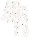 Petit Bateau Velour Pajama Set - Shirt/Pants - Hearts - White - 100% Cotton Pyjamas
