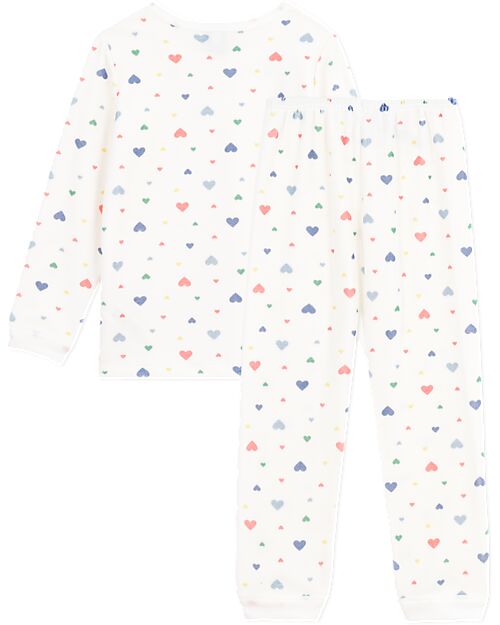 Petit Bateau Velour Pajama Set - Shirt/Pants - Hearts - White - 100% Cotton Pyjamas