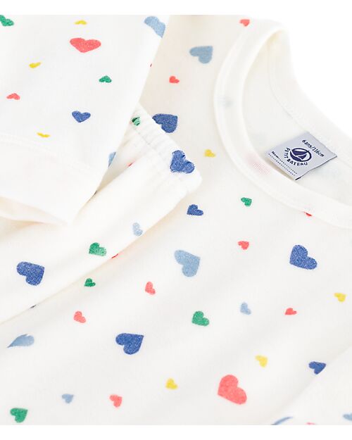 Petit Bateau Velour Pajama Set - Shirt/Pants - Hearts - White - 100% Cotton Pyjamas