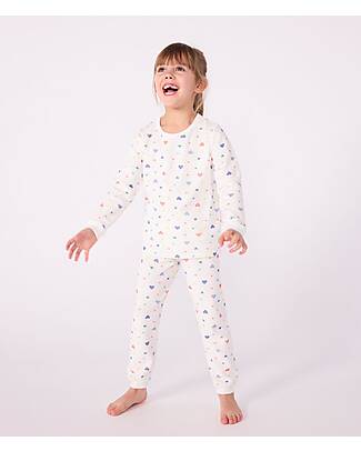 Petit Bateau Velour Pajama Set - Shirt/Pants - Hearts - White - 100% Cotton Pyjamas