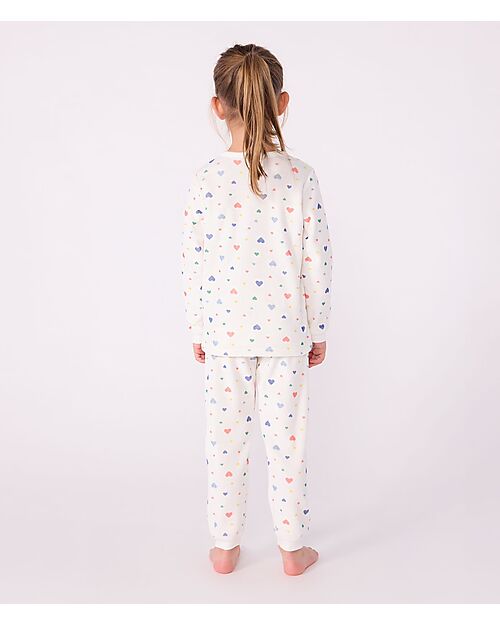 Petit Bateau Velour Pajama Set - Shirt/Pants - Hearts - White - 100% Cotton Pyjamas