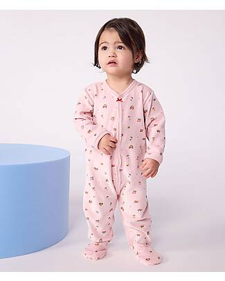 Petit Bateau Velvet Romper - Pink - Flowers - Extreme Softness Babygrows