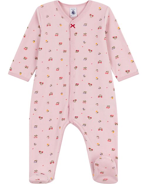 Petit Bateau Velvet Romper - Pink - Flowers - Extreme Softness Babygrows