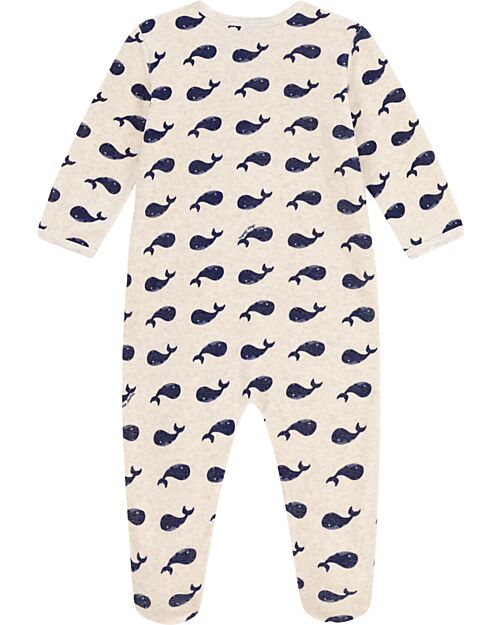 Petit Bateau Velvet Romper - Whales - Extreme Softness Babygrows