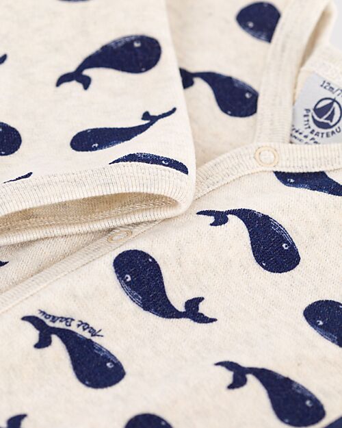 Petit Bateau Velvet Romper - Whales - Extreme Softness Babygrows