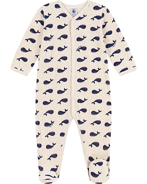 Petit Bateau Velvet Romper - Whales - Extreme Softness Babygrows